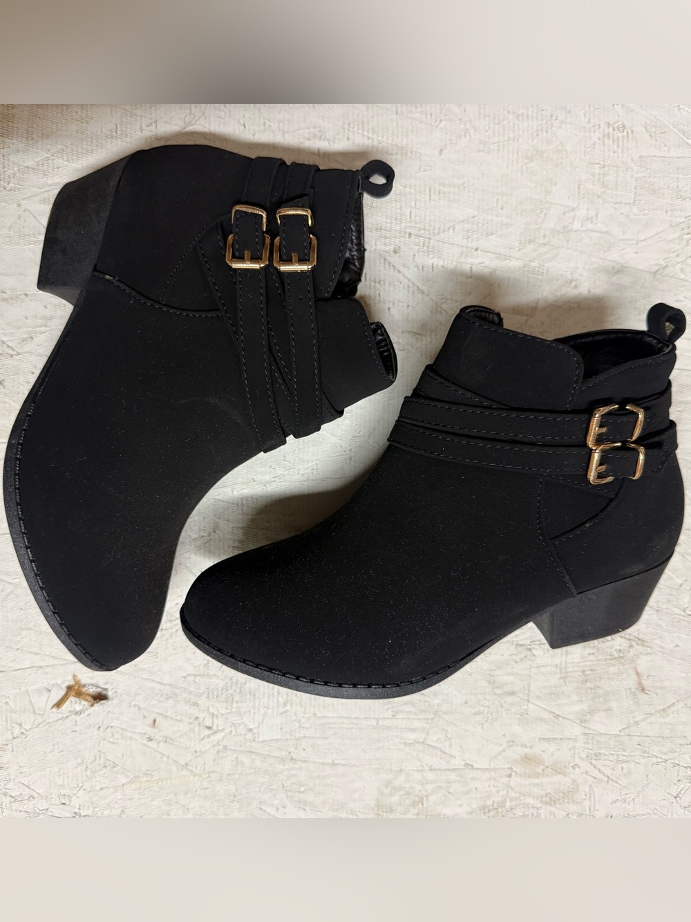 Girls' Black Ankle Boots with Double Buckle Straps